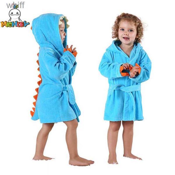 Handtücher Bademäntel MICHLEY Dinosaurier Mit Kapuze Baumwolle Baby Bademantel Weiche Säuglingsbadetuch Robe Decke Pyjamas Kinder Winter Für Kinder Junge Mädchen 1-5TL231123