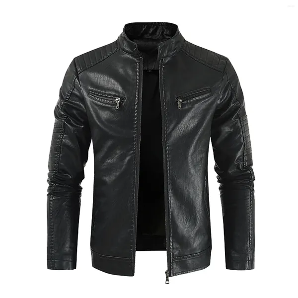 Giacche da uomo Autunno Moto Giacca in pelle PU Cerniera Cappotto casual Manica lunga Slim Fit Cappotti maschili Giacca a vento vintage