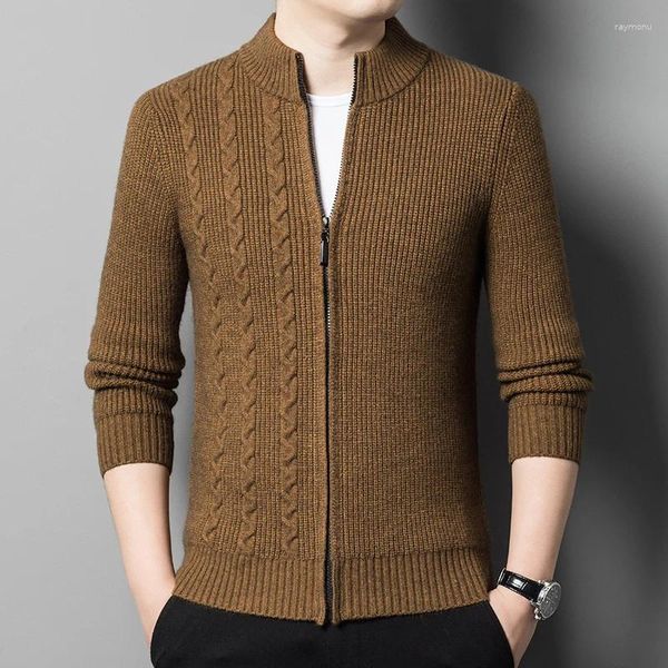 Maglioni da uomo Cardigan in lana originale con colletto alla coreana tessuto a mano Elegante cappotto maglione autunno/inverno addensato Base in maglia jacquard