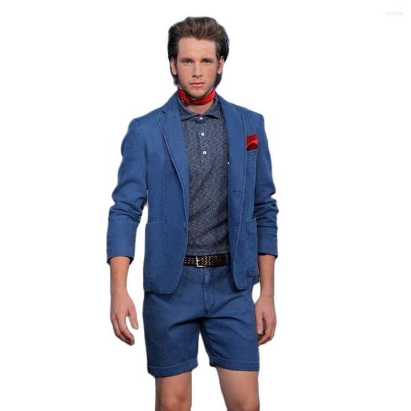 Traje masculino estilo britânico traje de moda azul masculina personalizada gentleman 2 peças de verão no noivo casamento casual blazer skinny