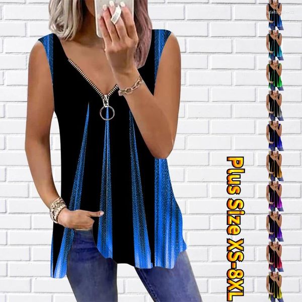 Tanques femininos 2023 colete azul tie dye fluindo túnica sem mangas fim de semana com decote em v regular streetwear verão design impressão tanque topo