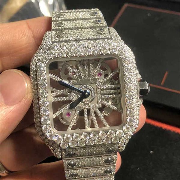 Orologio da polso di lusso Digner Custom Cartis Skeleton Sier Moissanite Diamond Watch Pass Tted Movimento al quarzo Top da uomo Frozen Sapphire