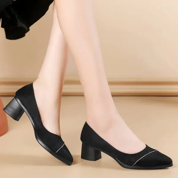 Модельные туфли, осенние женские туфли-лодочки, черные бархатные туфли на квадратном каблуке, офисные женские модные туфли с острым носком на мелком каблуке, повседневные туфли без шнуровки на мягкой подошве