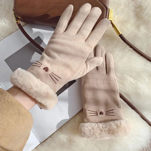 Luvas sem dedos infantis inverno mulheres cashmere quente cashmere luvas de equitação ao ar livre dupla camada espessada veludo pelúcia pulso feminino luvas de tela de toque 231123