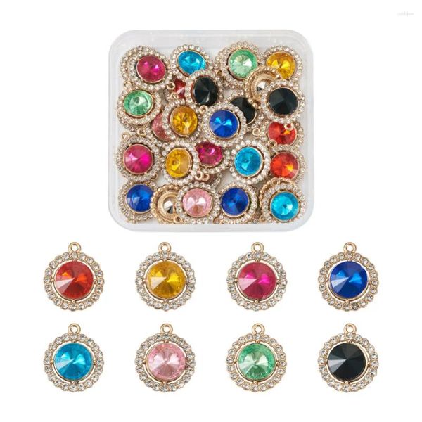 Anhänger Halsketten 32pcs Zinklegungssteine Strass flache Runde Anhänger 19x16.5 x 5 mm gemischte Farbe für Schmuck Making DIY Armband Halskette Ohrring