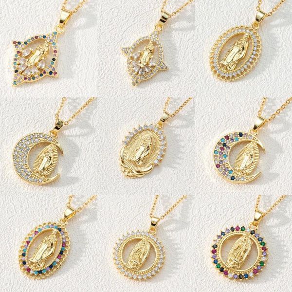 Catene di lusso in oro 18 carati gioielli colorati collana con pendente della Vergine Maria delicata catena di clavicola Kpop girocolli collane per le donne vintage