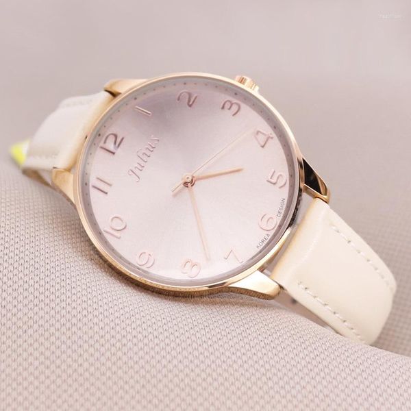 Нарученные часы Julius Lady Women Watch Japan Quartz Whours Top Fashion Dress Simple Bracelet Band Big Leather School Girl День рождения