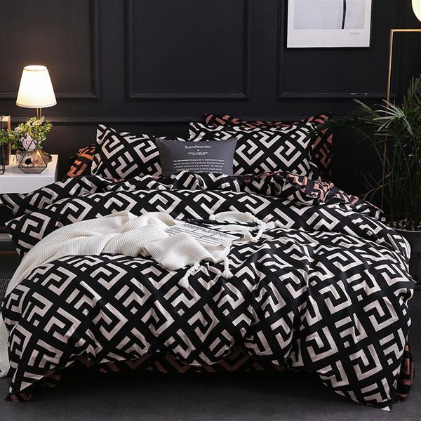 Set di biancheria da letto di lusso nero Set copripiumino in lino singolo full size in poliestere Set moderno plaid per uccelli Anime con federa264a