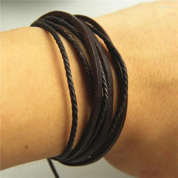 Link pulseiras lazer moda masculina mão-tecido pulseira de couro na moda multicamadas corda corrente masculina rendas