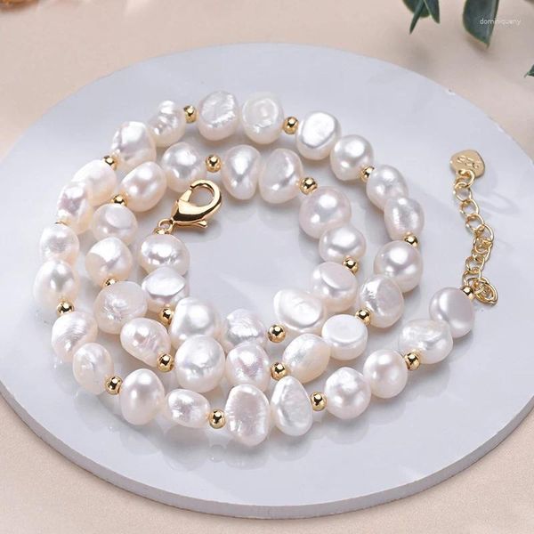 Ciondoli Perle d'acqua dolce naturali Collana a forma barocca Piccola perla dorata S925 Catena in argento sterling Gioielli di moda Regali per le donne