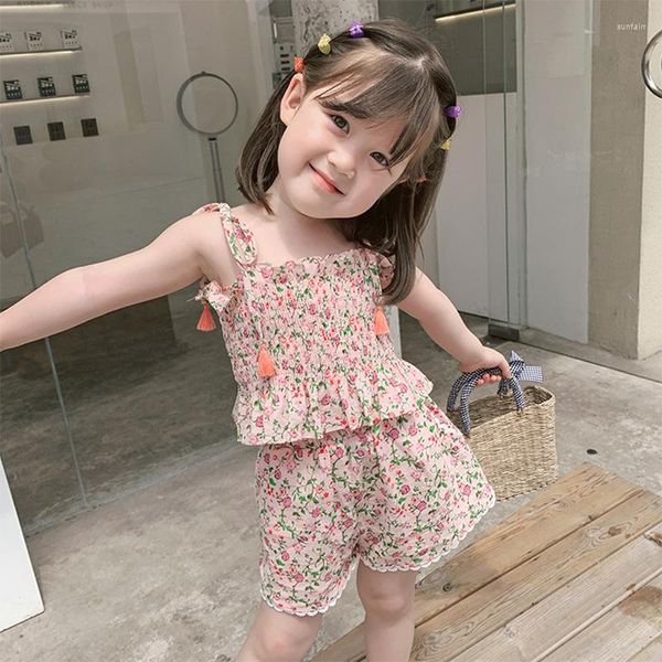Одежда наборы девушек летние цветочные шорты с двумя частями для девочек -одежда мода детская бутика оптом