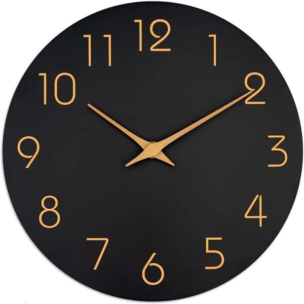 Relógios de parede 12 polegadas relógio preto bateria operado silencioso não ticking simples minimalista rosa números de ouro decorativo 231122