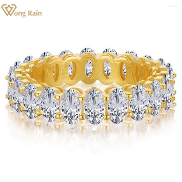 Küme Yüzükleri Wong Rain 925 STERLING Gümüş Oval Yüksek Karbon Elmas Taş 18K Sarı Altın Yüzük Kadınlar için Güzel Takı Bandı Toptan