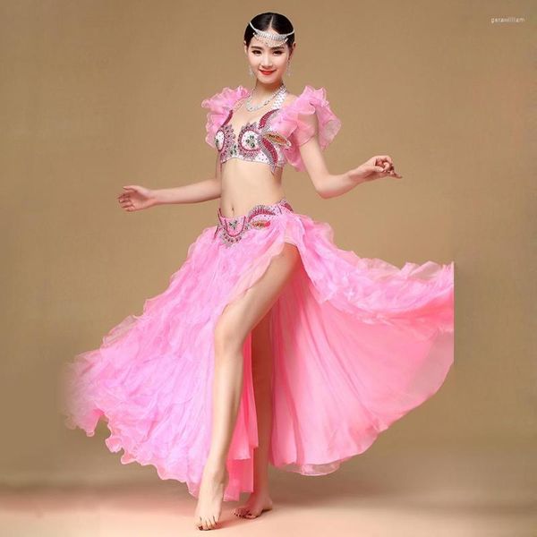 Abbigliamento da palco Costumi di danza del ventre Stile Abito da ballo orientale Completo con spalle scoperte Reggiseno e gonna egiziana da donna