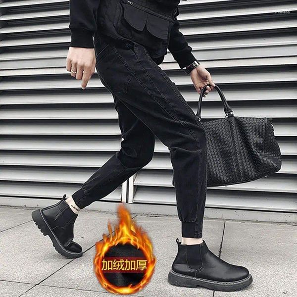 Männer Jeans 2024 Herbst und Winter Fleece gepolsterte schwarze Leggings trendige lässige lange Hosen vielseitige Harem