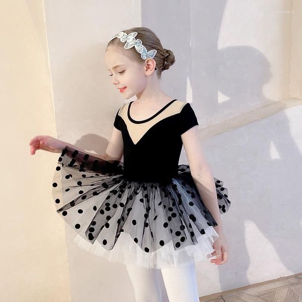 Abbigliamento da palcoscenico Abito da balletto Ginnastica per bambini Danza Body Tutu a pois Gonne Abbigliamento da ballo rosa nero Costume da ballerina professionale