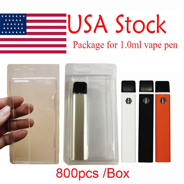 ABD Stock Blister Paket Kılıfları 1ml Vape Kalem Ambalaj Açık Perakende PVC Askı Buharlaştırıcı Atomizerler Paket Plastik İstiridye Kabuk Kılıf Pens E Sigara 800 PCS Tek Kutu