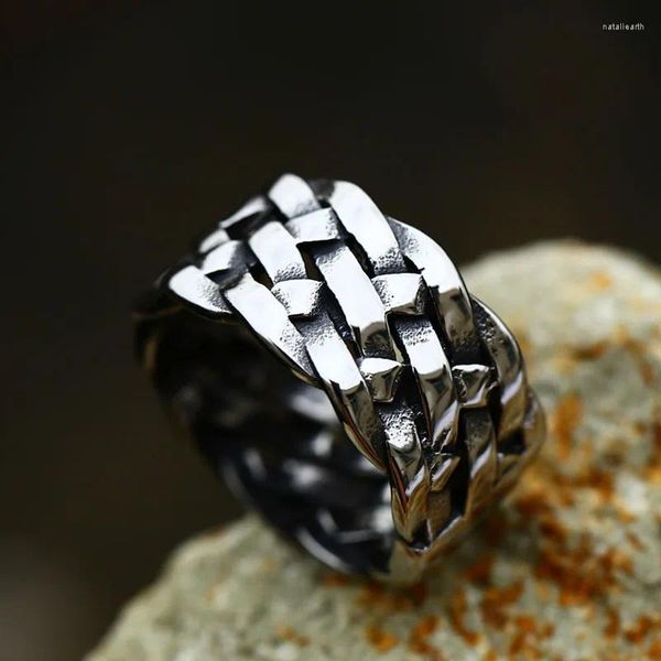 Anéis de cluster 2023 vintage masculino aço inoxidável cinta de corrente prata cor anel projetos homens jóias