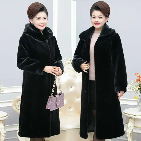 Pelliccia da donna Solido Haining Grande Cappotto di Visone 2023 Inverno Imitazione Medio Lungo Usura della Madre B49