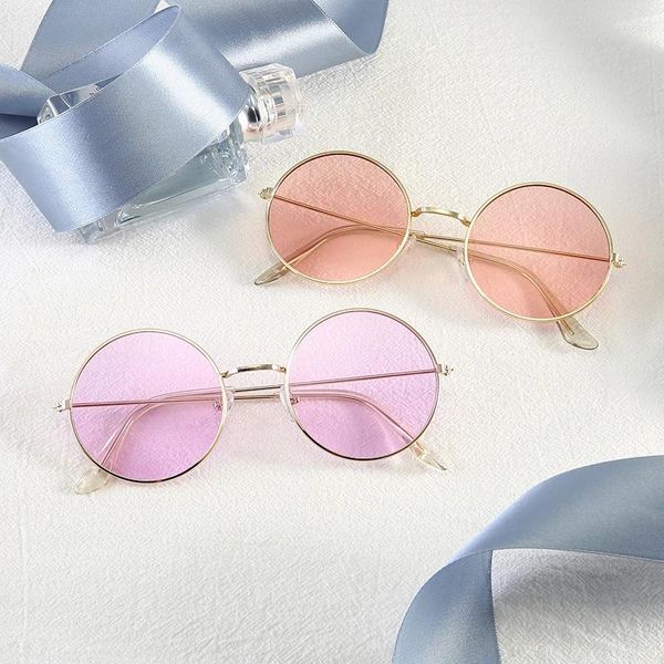 Sonnenbrille Mode Vintage Runde Frau Marke Designer Sonnenbrille für Legierung Spiegel Candy Farbe Rosa Rot Schwarz Gelb