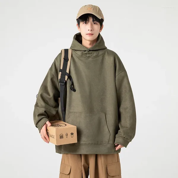 Felpe con cappuccio da uomo Kpop pelle scamosciata per uomo marchio di moda autunno pullover con cappuccio felpe casual Harajuku streetwear maschile di alta qualità