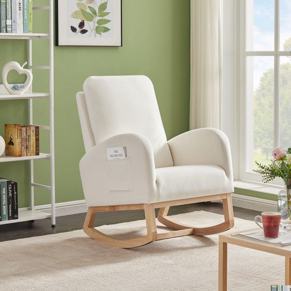 Wohnzimmermöbel Schaukelstuhl Mid-Century Modern Sessel gepolstert hohe Rückenlehne Akzent Glider Rocker Beige Drop Delivery Home Ga Dhjus
