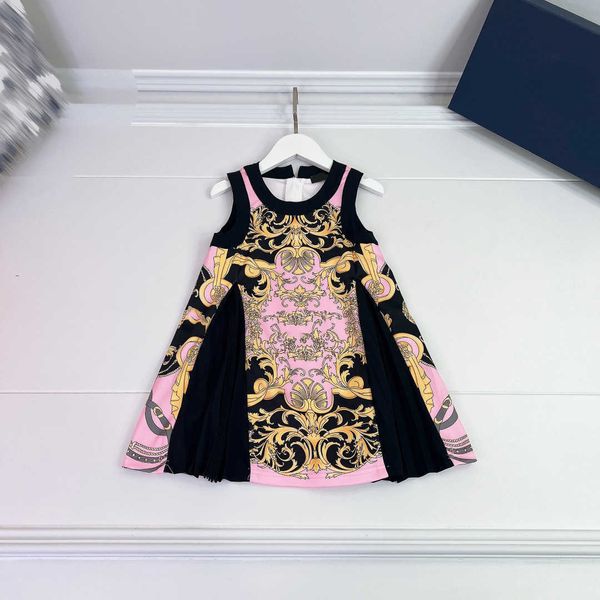 23ss Prinzessin Kleider Kinder Designer Kleidung Mädchen Kleid Ärmelloses Tank-Druckkleid Spleißen Faltenrock große Mädchen Hemdröcke Hochwertige Kinderkleidung