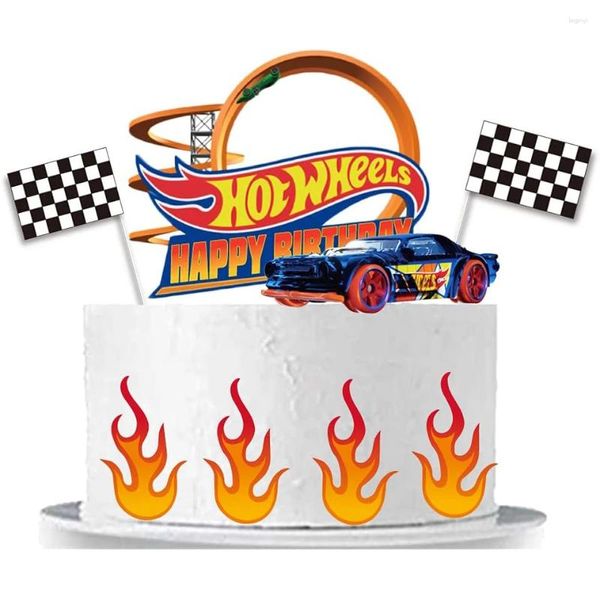 Fontes de festa rodas fogo carro bolo topper corrida feliz aniversário para meninos presentes chá de bebê favores decorações de mesa