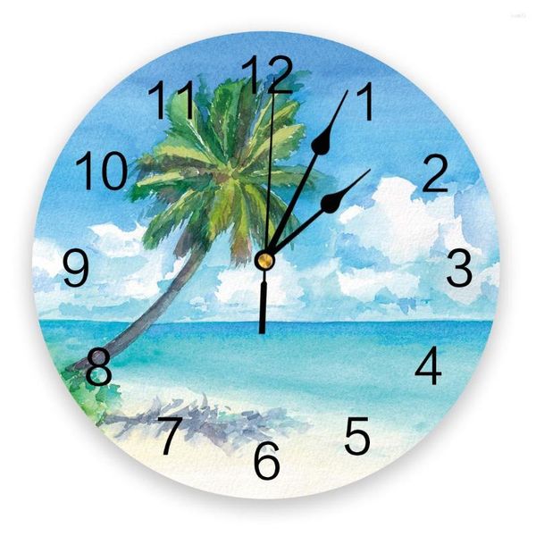 Orologi da parete Piante tropicali dipinte a mano Palme Palme Orologio Design del soggiorno Design moderno Casa Decori Digital