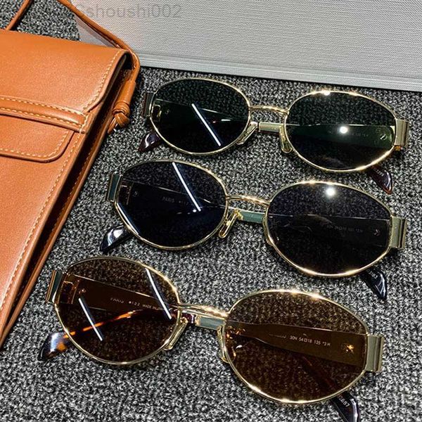 Triomphe Metal Sunglasses CL40235U Oval Womens Designer Vintage Quadro Fino Hardware Espelho Perna Prescrição Moda Festa Óculos Caixa Original GU4S