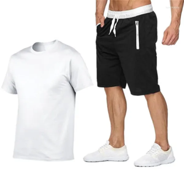 Männer Trainingsanzüge 2023 Baumwolle- Sommer 2023Zwei Stück Set Männer Kurzarm T Shirt Cropped Top Shorts Design Mode LYY