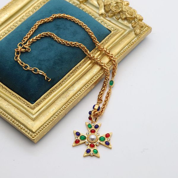 Anhänger Halsketten Bunte Glasperle Antikes Gold Vintage Hummerschnalle Schlangenknochenkette Damen Halskette