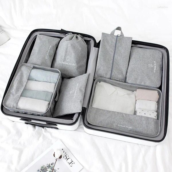 Duffel çantalar 7 adet Set Giysiler Seyahat Organizatör Bavul Paketleme Küp Depolama Kılıfları Kozmetik Ayakkabı Çantası