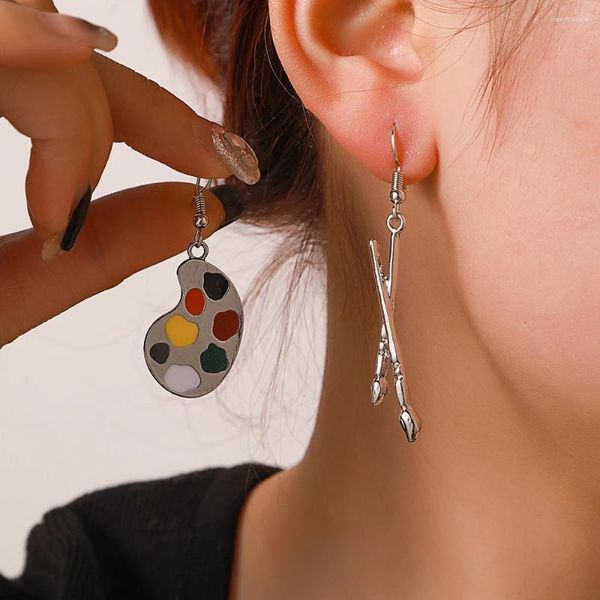 Baumelnde Ohrringe, trendige Emaille, asymmetrische Farbe, für Frauen, Mädchen, Künstler, Pinselpalette, Tropfen, Malwerkzeug, Ohrschmuck