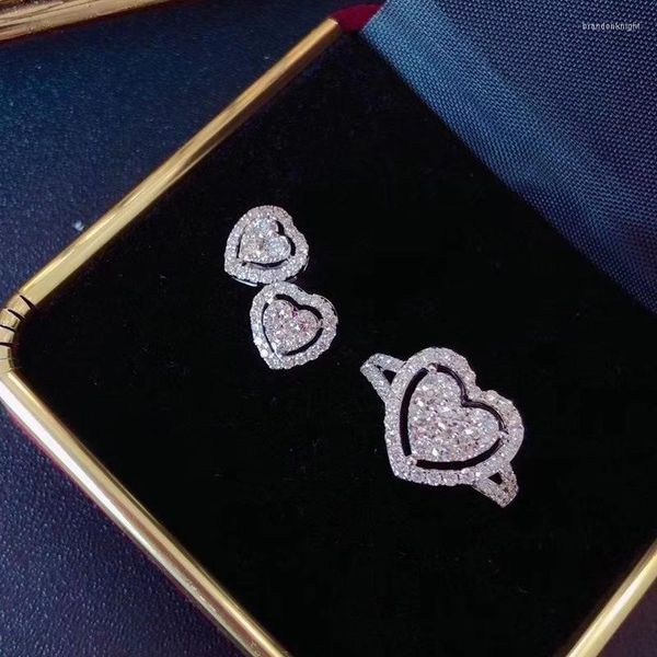 Brincos de colar Definir jóias de noiva de luxo prata prateado cortado coração anel de cristal banilevm presentes de moda feminina