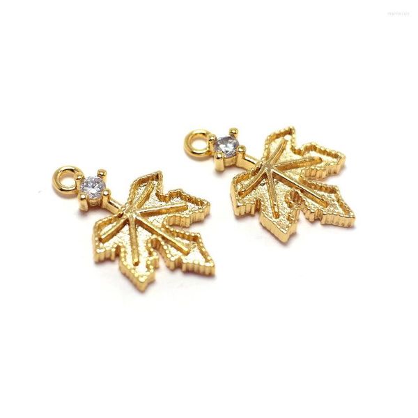 Charms 2pcs Orecchini a foglia 24K Ciondolo in ottone placcato color oro 17x10mm Zircone Orecchino a goccia Collana di gioielli