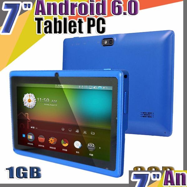 Tablet PC 168 Allwinner A33 Quad Core Q88 Q8 Dual Kamera 7 7 Zoll kapazitiver Bildschirm Android 6.0 1 GB/8 GB WLAN Play Store Flash Drop Lieferung Dhbuq