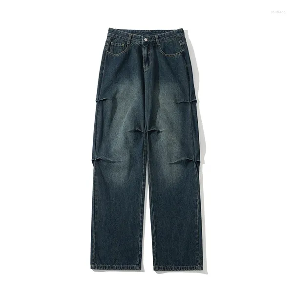 Jeans da uomo in pantaloni larghi a pieghe da uomo Pantaloni dritti a gamba larga lunghi blu neri Abbigliamento streetwear di moda