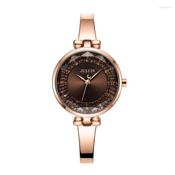 Нарученные часы Rownestones Julius Lady Women Watch Япония Кварц Элегантное часы моды часы платье браслет -сети