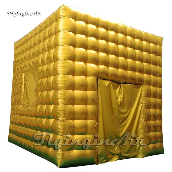 Incrível Golden grande tenda inflável de festas infláveis ​​5m Cube Airblown House com cortinas e janelas para evento