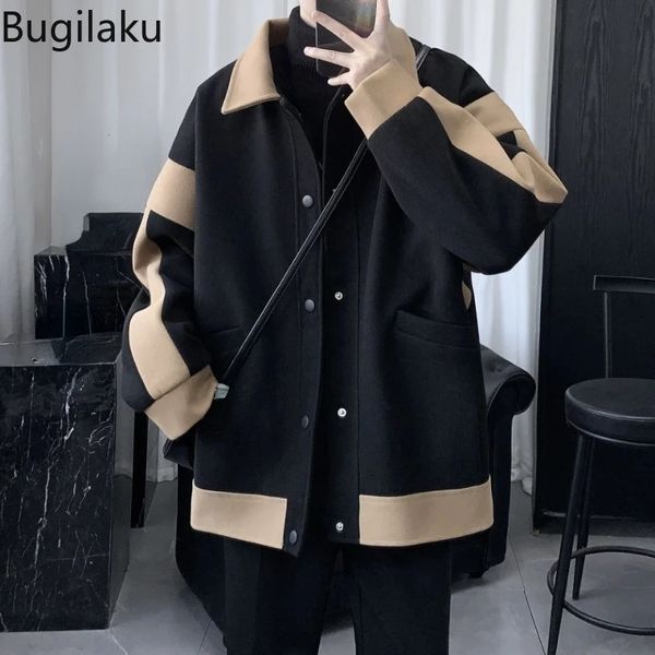 Misto lana da uomo Bugilaku Giacca versatile per abbigliamento da uomo autunno e inverno Versione coreana cappotto di lana sciolto e spesso cappotto casual 231123
