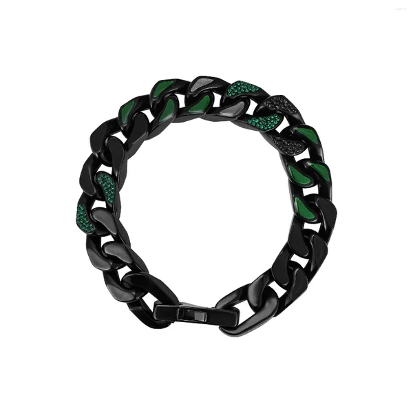 Charme Pulseiras Verde Escuro Cuba Pulseira Hip-hop Cadeia Sênior Unissex