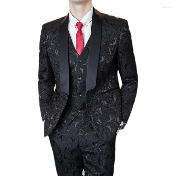 Ternos masculinos vestido 3 peças conjunto homens de alta qualidade blazer branco com calças colete tamanho grande roupas de festa de casamento 6xl