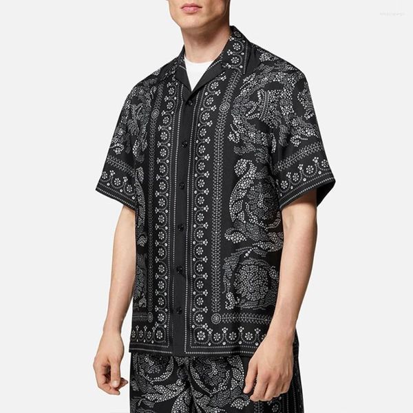 Camisas casuais masculinas retro cardigan homens férias impressão tradicional estilo chinês roupas botão lapela colarinho camisa de manga curta top