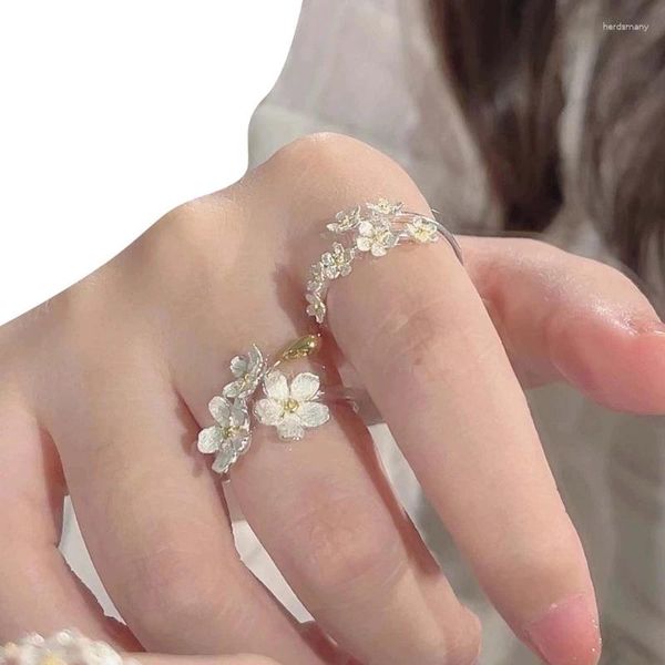 Cluster-Ringe, Blume, offen, Vintage, weiß, kleine Blumen, verstellbar, Finger erweiterbar, für Damen, Teenager, Mädchen