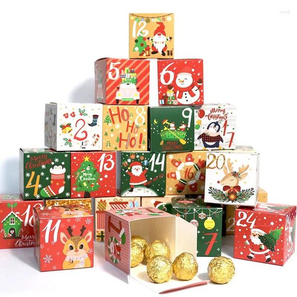 Decorações de Natal 24 pcs 24 dias calendários de advento caixa embalagem de presente 2024 sob o pacote de árvore decoração de ano para casa