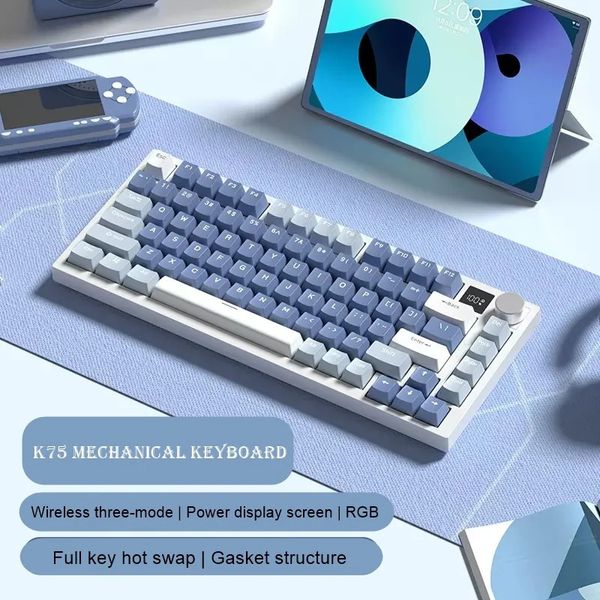 Клавиатуры WEIKAV K75 Прокладка Структура Замена RGB с подсветкой Bluetooth Беспроводная 24G TypeC Проводная трехрежимная механическая клавиатура 231123