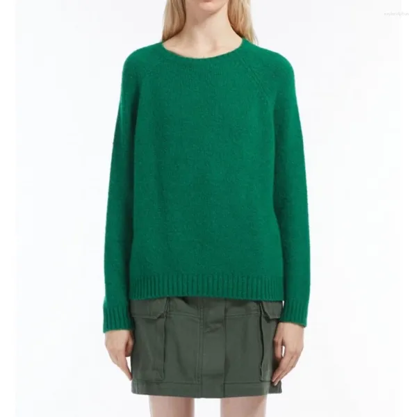 Suéteres femininos outono e inverno simples fofo selva verde lã misturada em torno do pescoço suéter pulôver