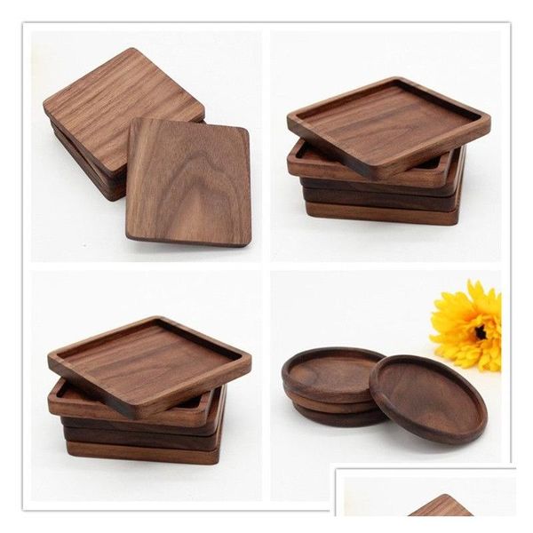 Mats Pads Coasters De Madeira Preto Noz Copo Mat Tigela Pad Café Chá Jantar Pratos Cozinha Home Bar Ferramentas Drop Delivery Jardim Jantar Ta Dhkxe