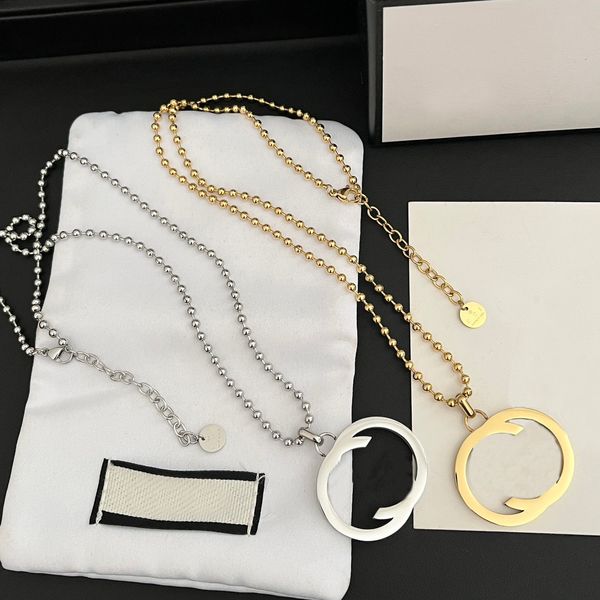 18 Karat vergoldete Designer-Halskette mit großem Logo-Anhänger, Halskette für Damen, Boutique-Geburtstagsgeschenk, Schmuck, lange Kette, klassisches Design, Liebes-Hochzeitshalskette mit Box